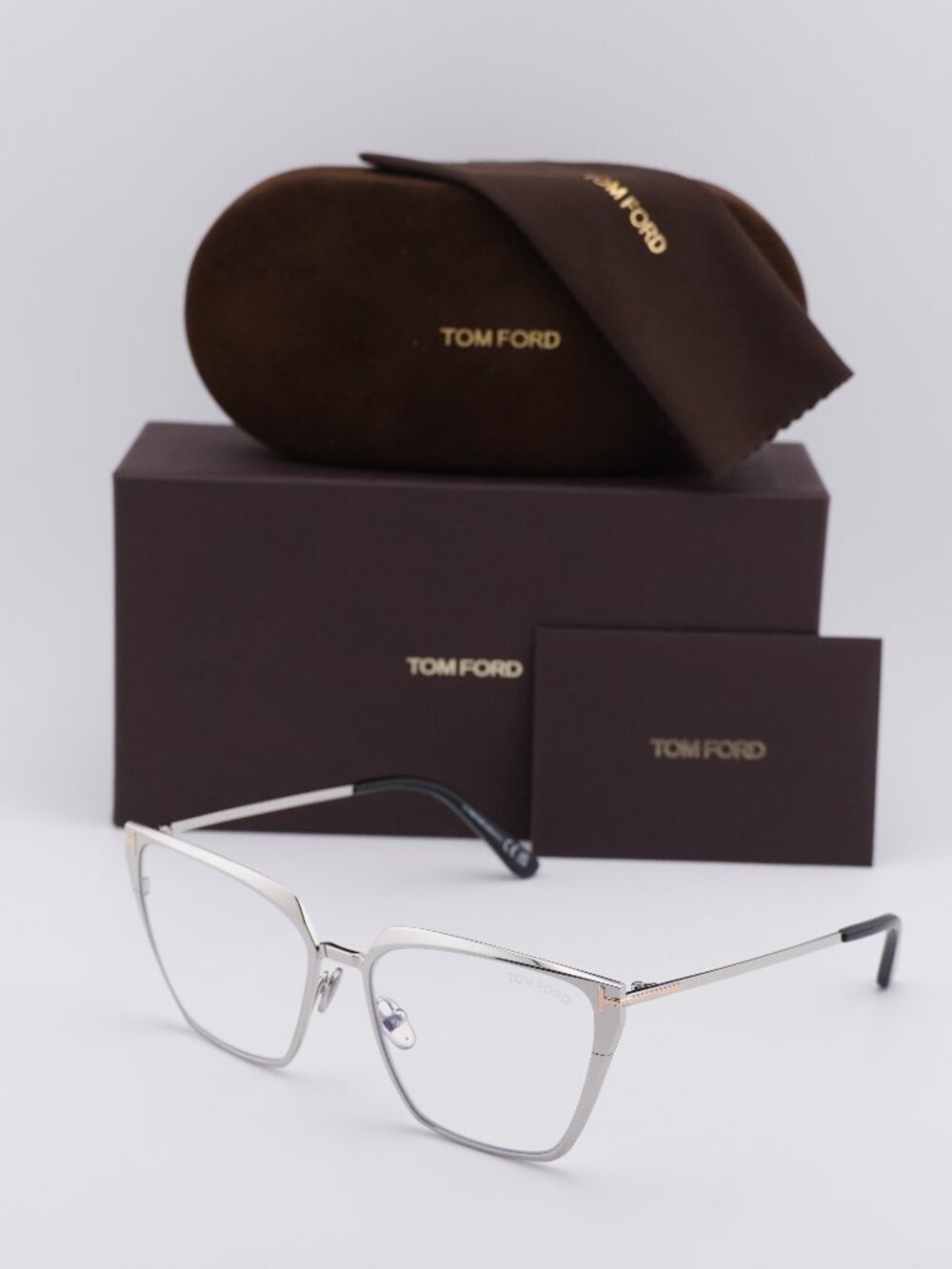 Tom Ford FT5945-B 016 Square Eyeglasses 56mm - Shiny Palladium